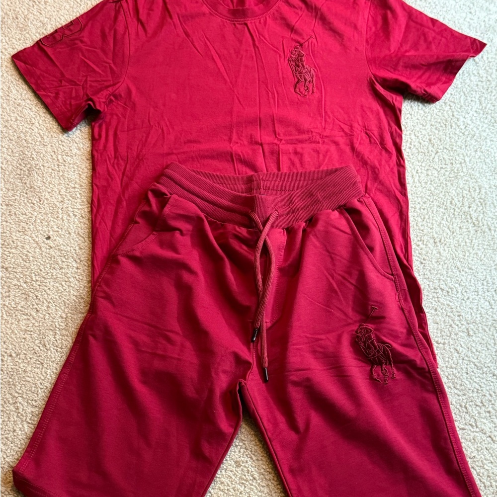 Red Polo T-Shirt and Shorts Set